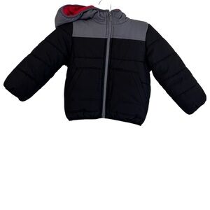 Carters Toddler Boys 2t Black Red Hooded Puffer Jacket Full Zip Up Fleece Lined